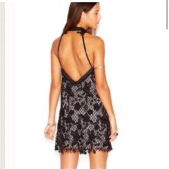 Free people black snow drop lace embroidered trapeze back halter dress - Picture 7 of 7